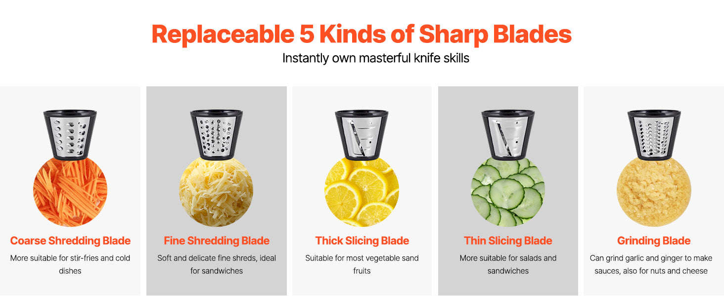 Electric Cheese Grater Salad Maker 200W with 5 Attachments Stainless Steel Cutter-200W / United States