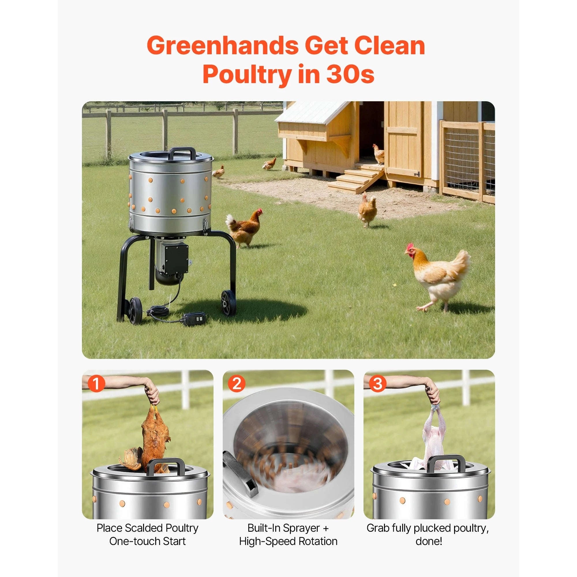 Electric Chicken Plucker Machine with Soft Fingers and Transport Wheels-550W / france