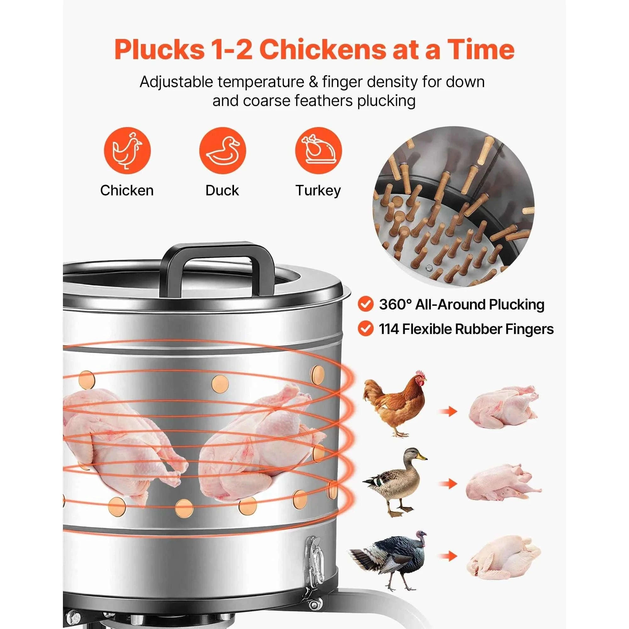Electric Chicken Plucker Machine with Soft Fingers and Transport Wheels-550W / france