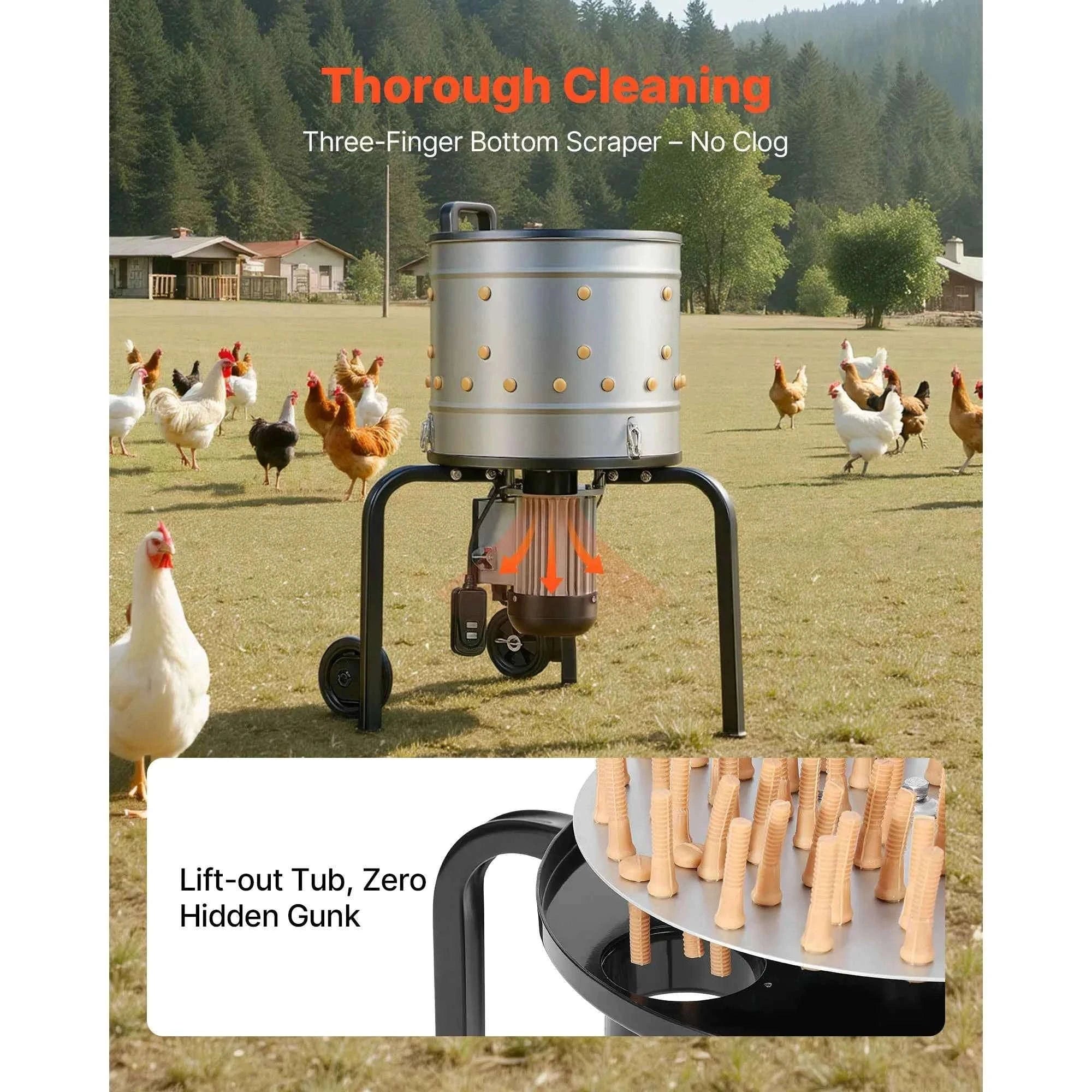 Electric Chicken Plucker Machine with Soft Fingers and Transport Wheels-550W / france