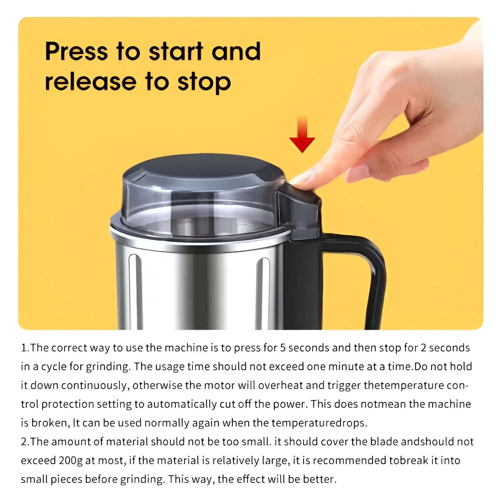 Electric Coffee & Spice Grinder with Stainless Steel Chamber 200g-Silver / United States