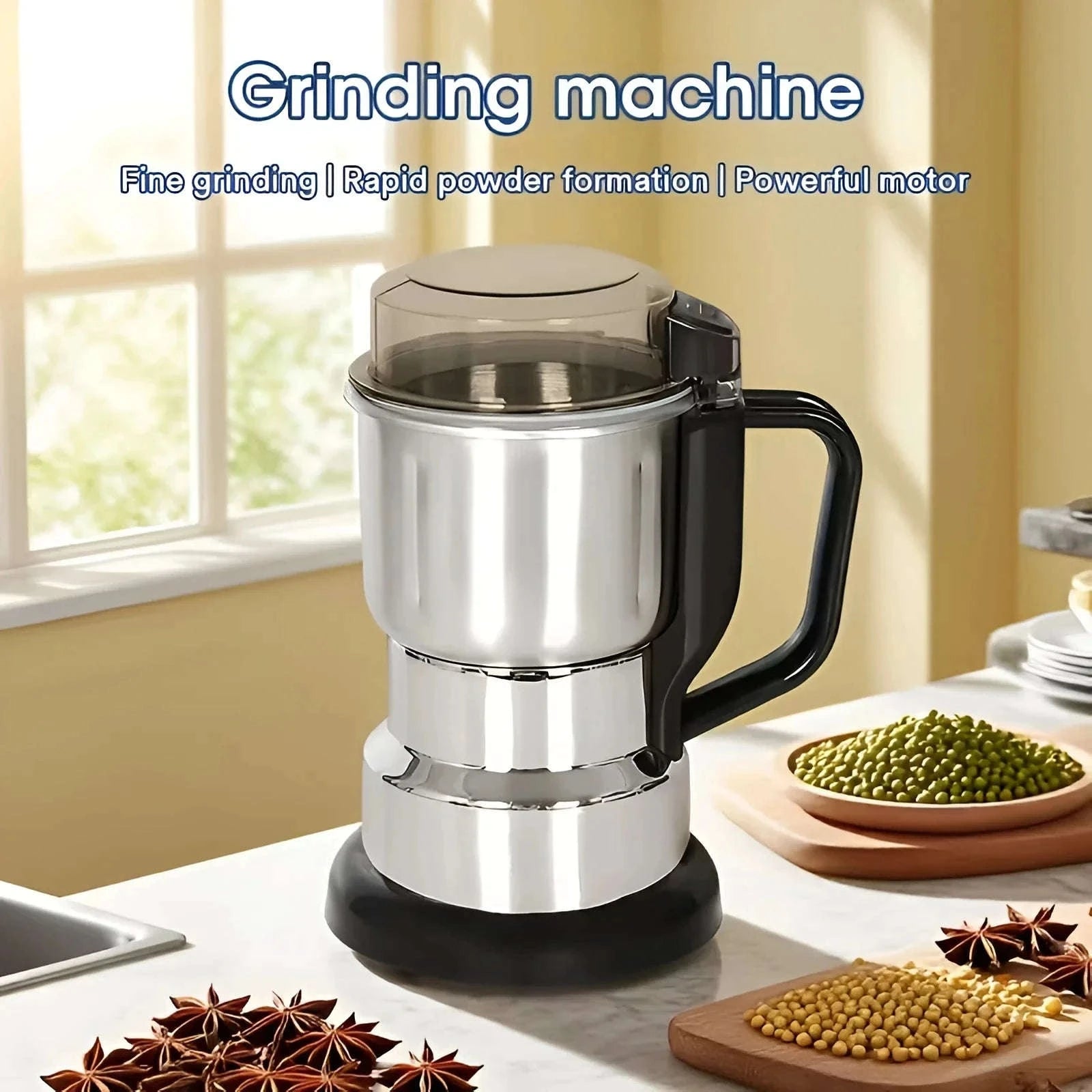 Electric Coffee & Spice Grinder with Stainless Steel Chamber 200g-Silver / United States