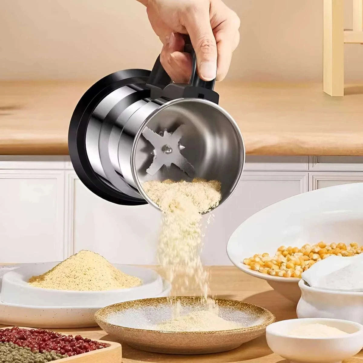 Electric Coffee & Spice Grinder with Stainless Steel Chamber 200g-Silver / United States
