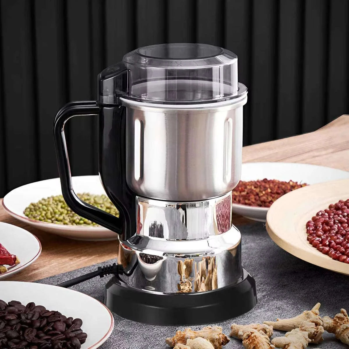 Electric Coffee & Spice Grinder with Stainless Steel Chamber 200g-Silver / United States