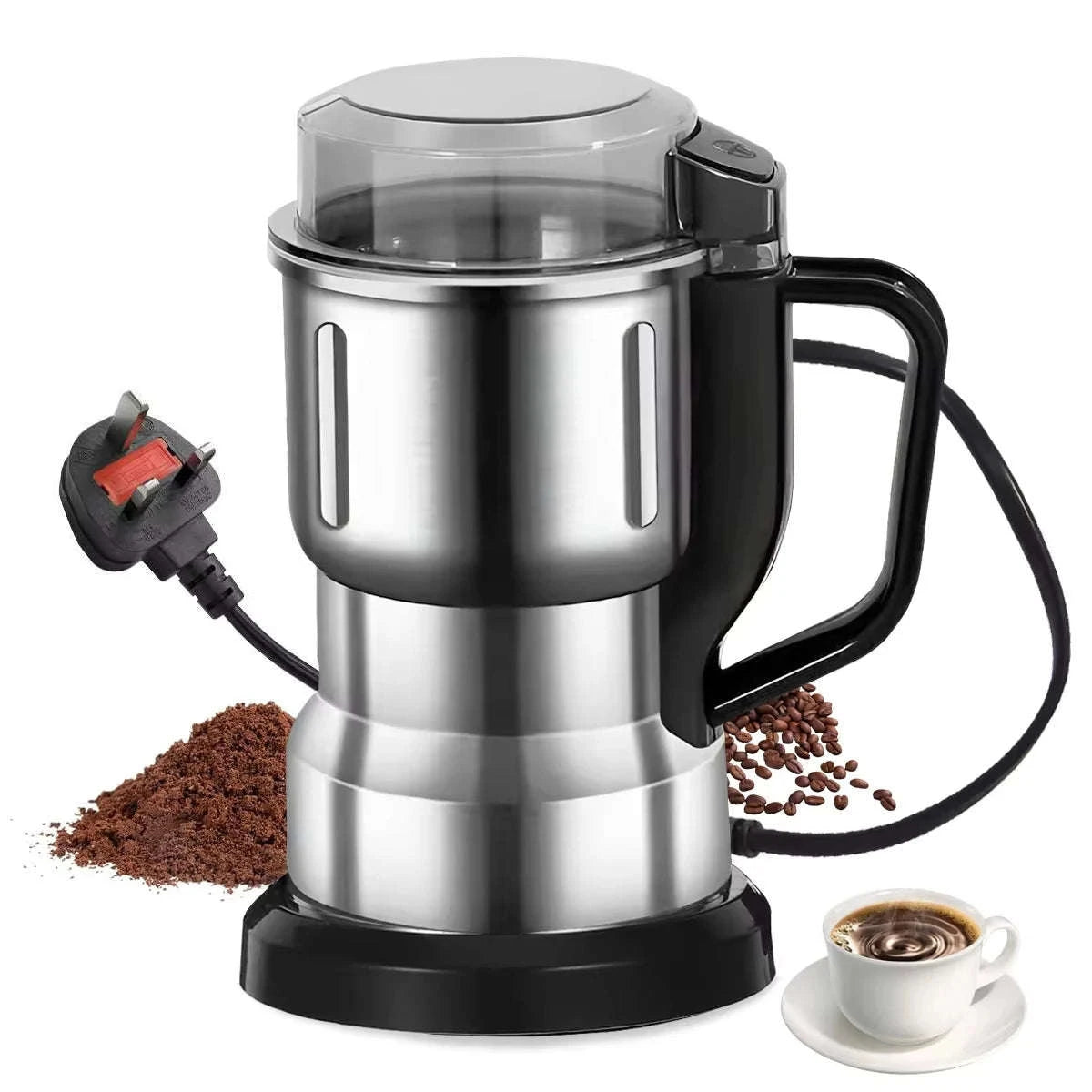 Electric Coffee & Spice Grinder with Stainless Steel Chamber 200g-Silver / United States