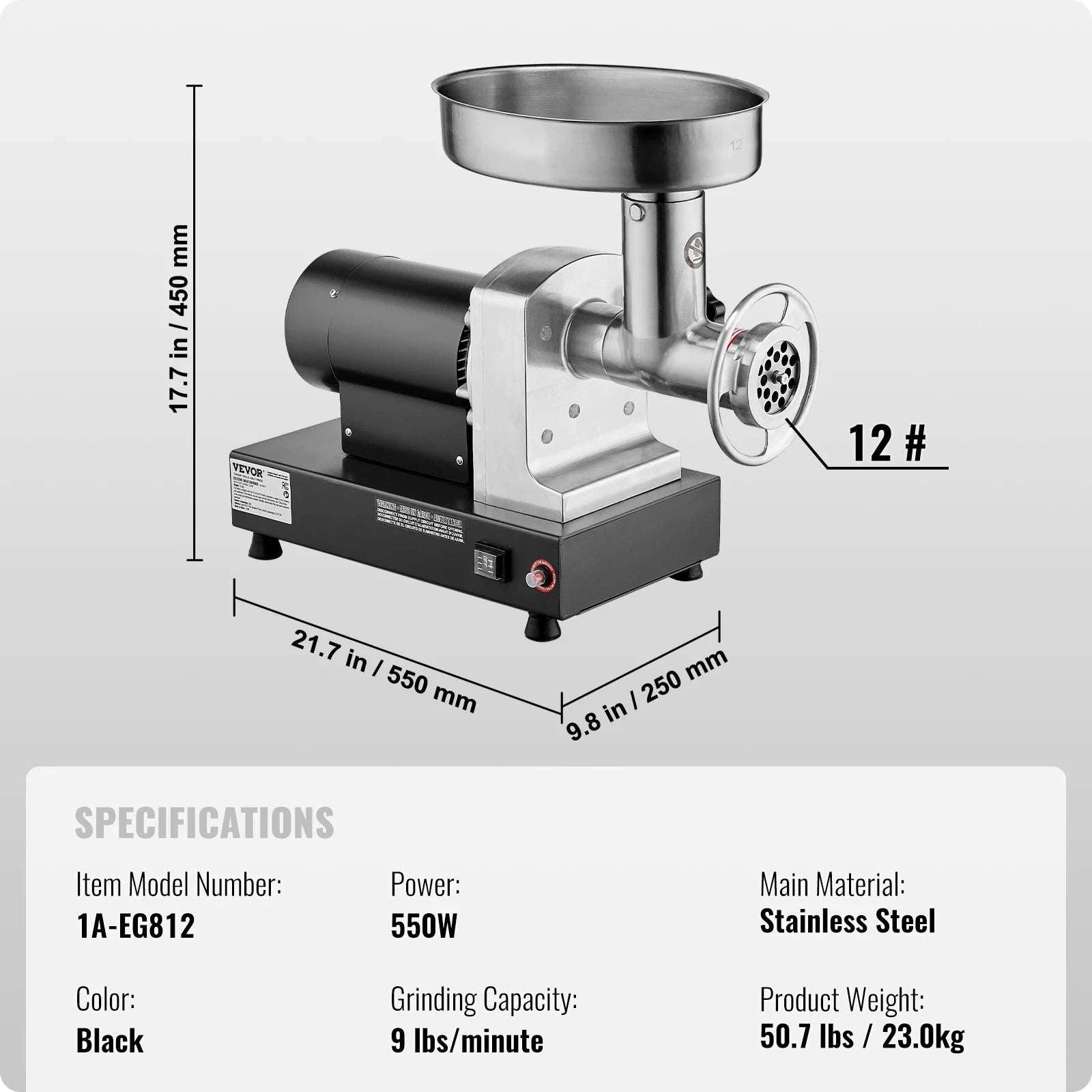 Electric Commercial Meat Grinder 550W Stainless Steel Sausage Maker-9pound 12size / United States