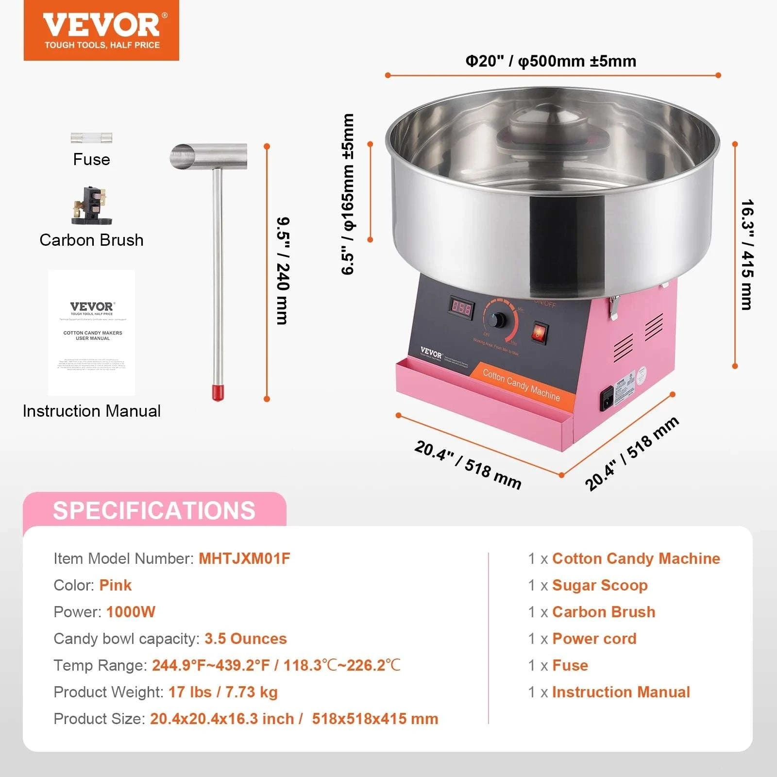 Electric Cotton Candy Machine 1000W Candy Floss Maker with Bowl-red with cover / CZECH REPUBLIC