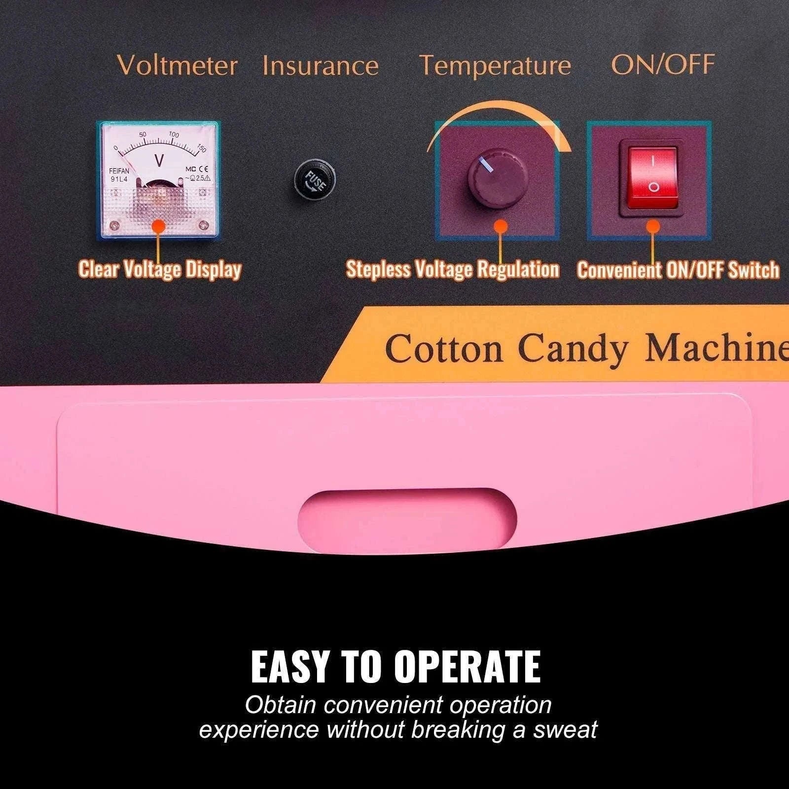 Electric Cotton Candy Machine 1000W Commercial Floss Maker-pink with cart / United States