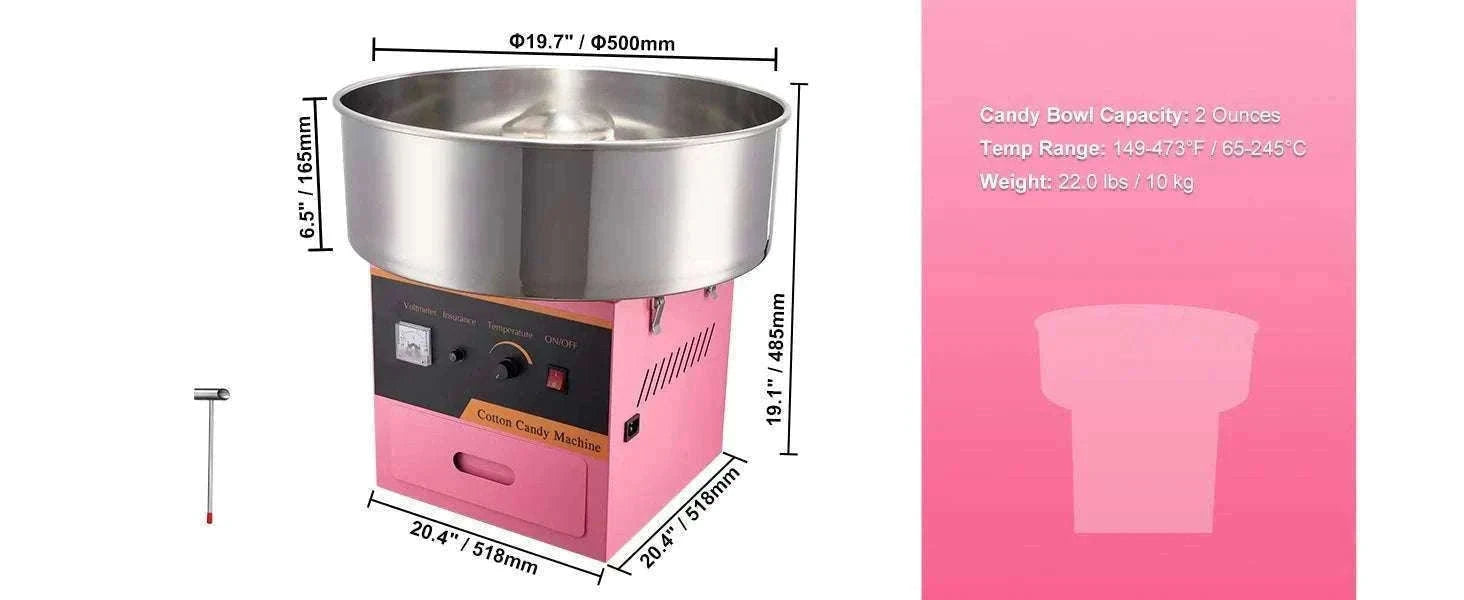 Electric Cotton Candy Machine 1000W Commercial Floss Maker-pink with cart / United States