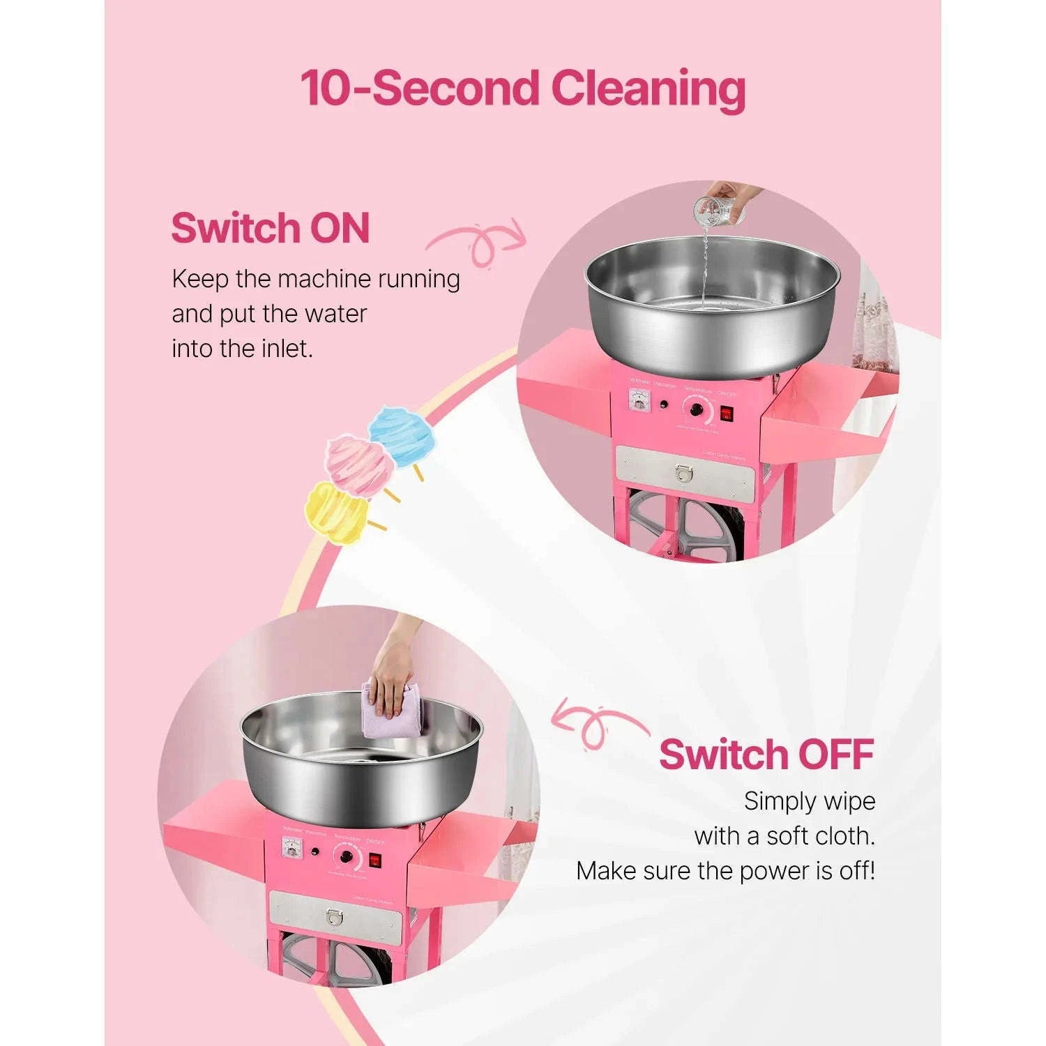 Electric Cotton Candy Machine with Cart and Stainless Steel Bowl-PURPLE / CZECH REPUBLIC