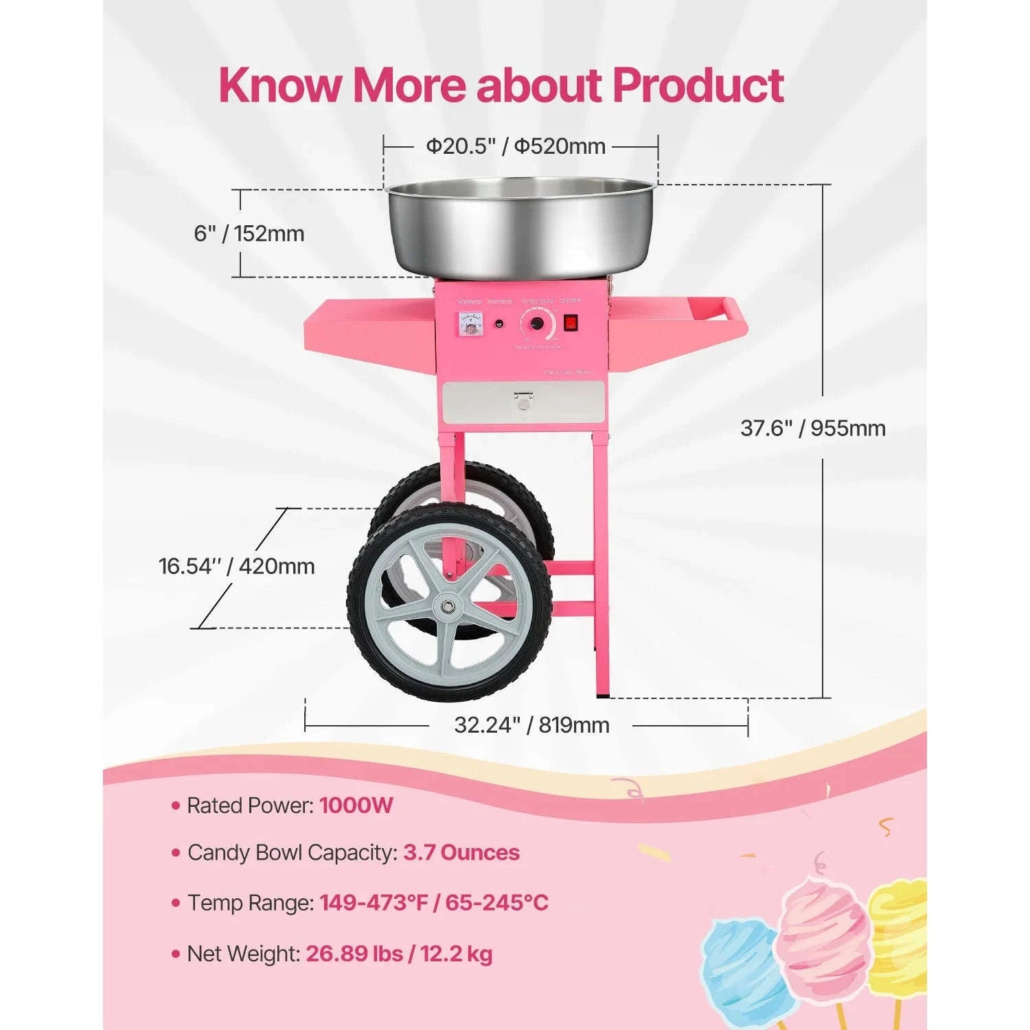 Electric Cotton Candy Machine with Cart and Stainless Steel Bowl-PURPLE / CZECH REPUBLIC