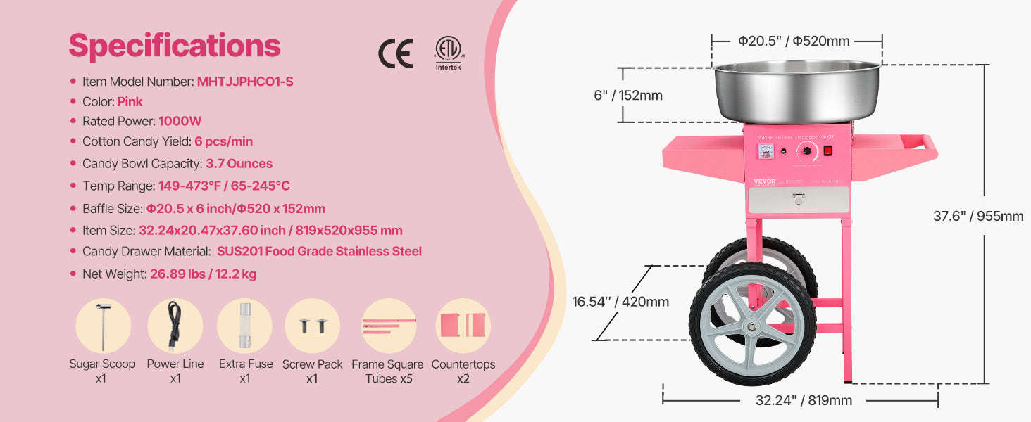 Electric Cotton Candy Machine with Cart and Stainless Steel Bowl-PURPLE / CZECH REPUBLIC