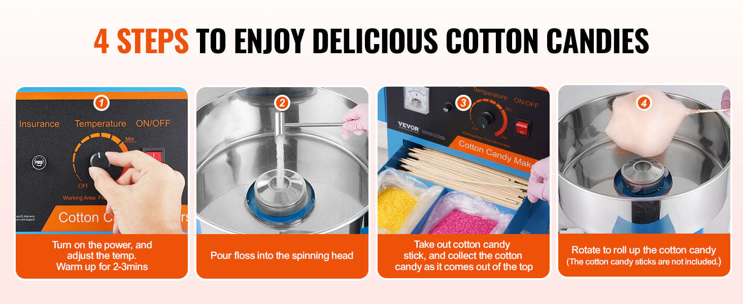 Electric Cotton Candy Machine with Cart, Stainless Steel Bowl, Scoop and Drawer-Blue / United States
