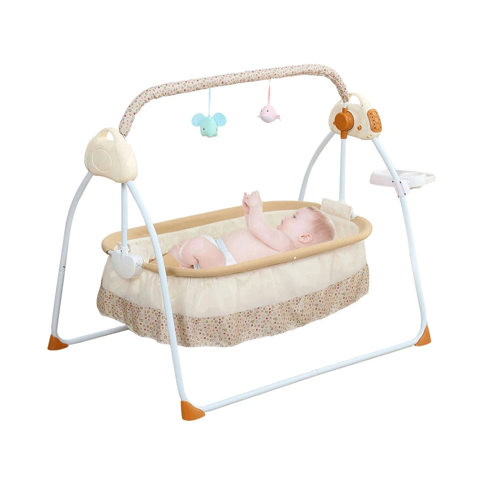 Electric Cradle Foldable Electric Baby Cradle w/ Music Dual Control, Mosquito Net & Swing, 5-Level Adjustable Rocking Bassinet-Dark Khaki / Germany