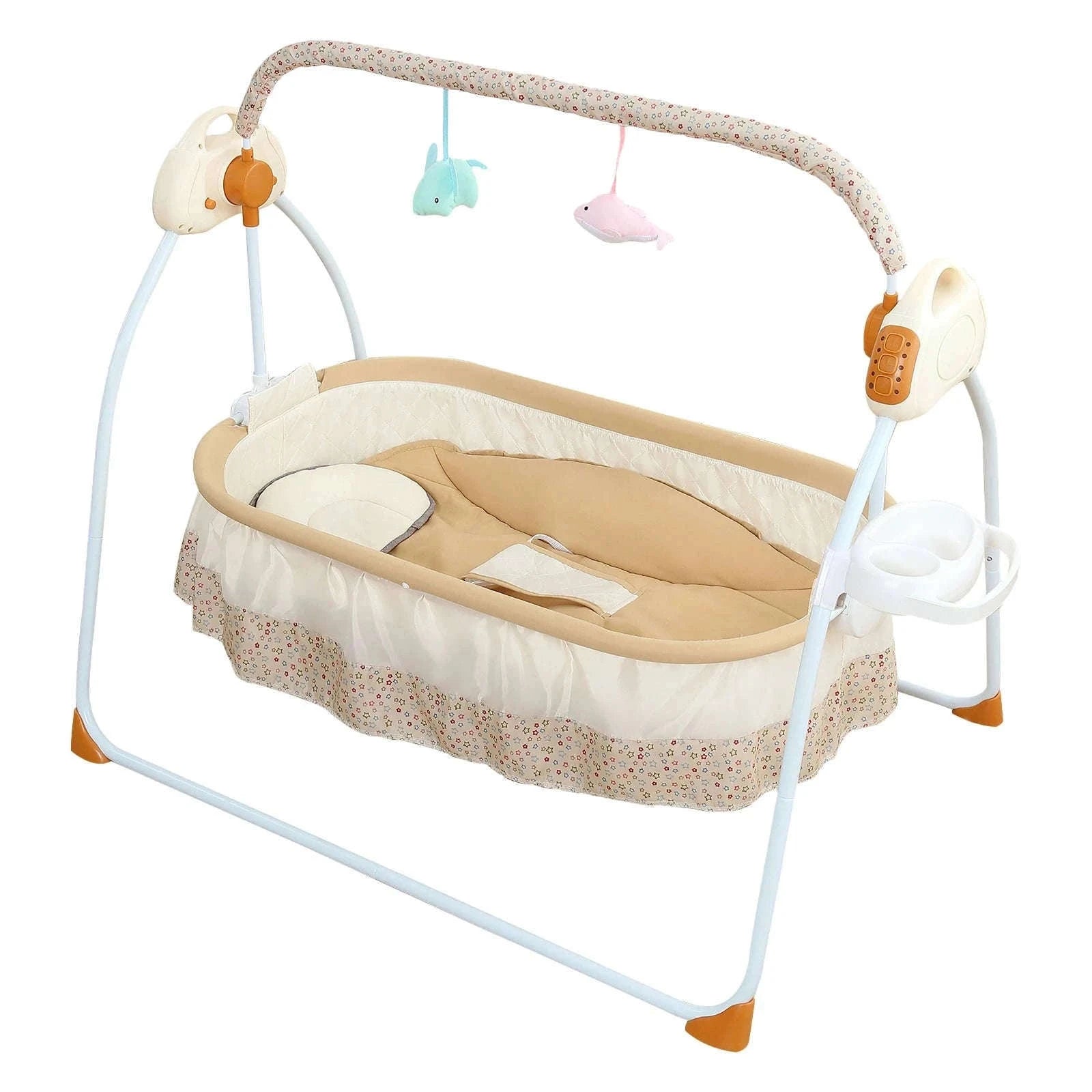 Electric Cradle Foldable Electric Baby Cradle w/ Music Dual Control, Mosquito Net & Swing, 5-Level Adjustable Rocking Bassinet-Dark Khaki / Germany