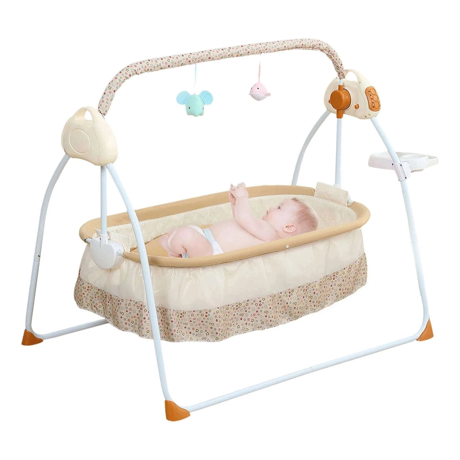 Electric Cradle Foldable Electric Baby Cradle w/ Music Dual Control, Mosquito Net & Swing, 5-Level Adjustable Rocking Bassinet-Dark Khaki / Germany