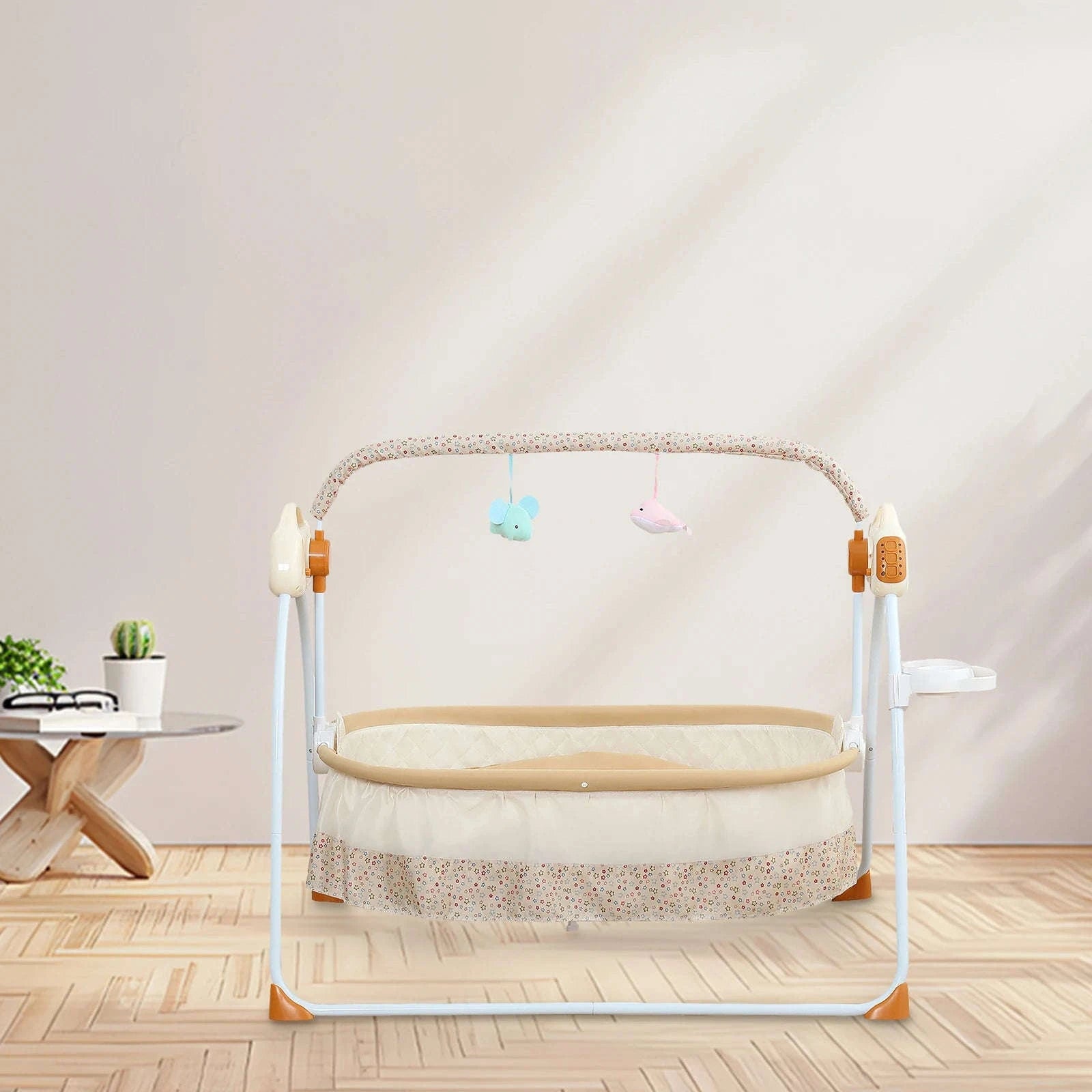 Electric Cradle Foldable Electric Baby Cradle w/ Music Dual Control, Mosquito Net & Swing, 5-Level Adjustable Rocking Bassinet-Dark Khaki / Germany