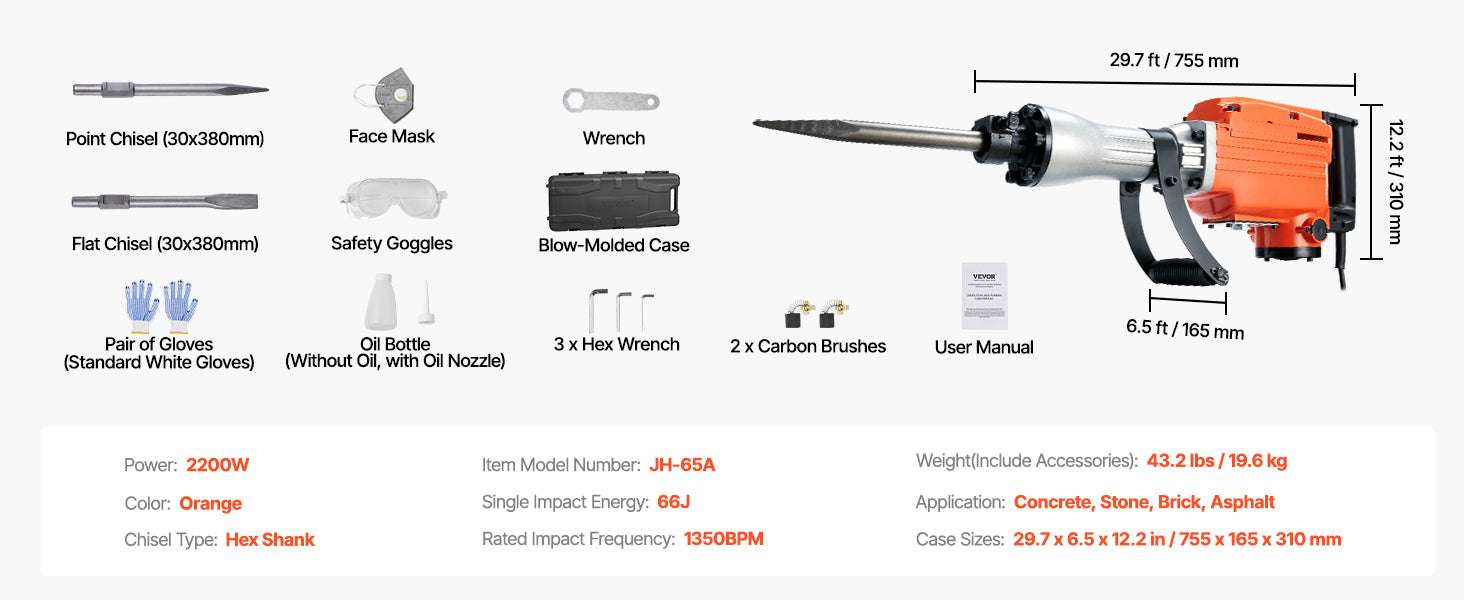 Electric Demolition Jack Hammer 1500W–3500W Concrete Breaker Kit-2200W 4 Chisel Bits / spain