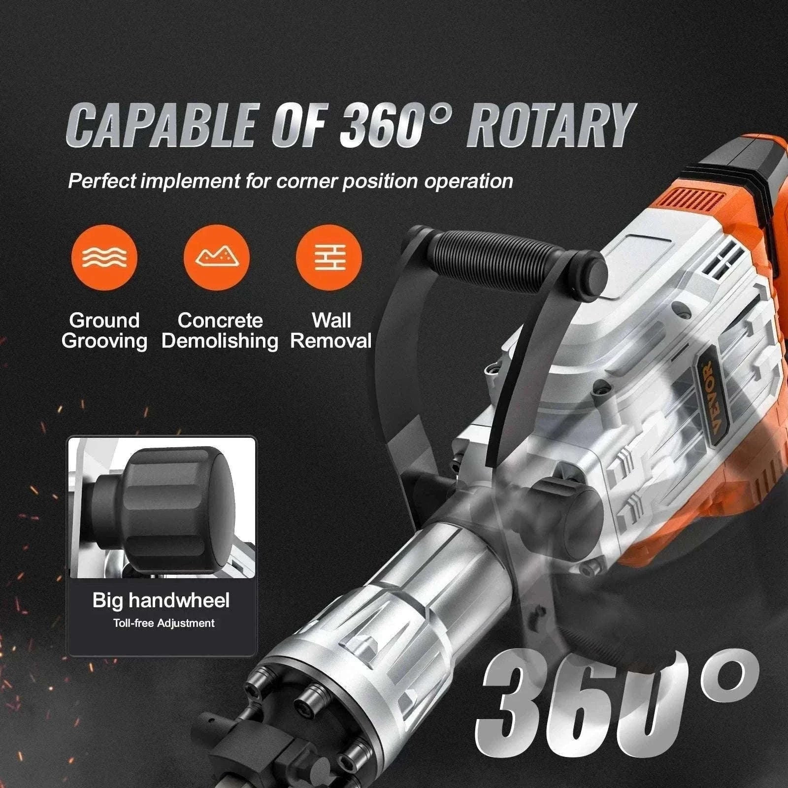 Electric Demolition Jack Hammer 1500W–3500W Concrete Breaker Kit-2200W 4 Chisel Bits / spain