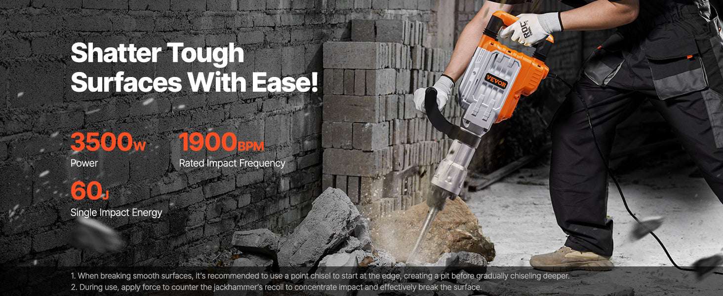 Electric Demolition Jack Hammer 1500W–3500W Concrete Breaker Kit-2200W 4 Chisel Bits / spain