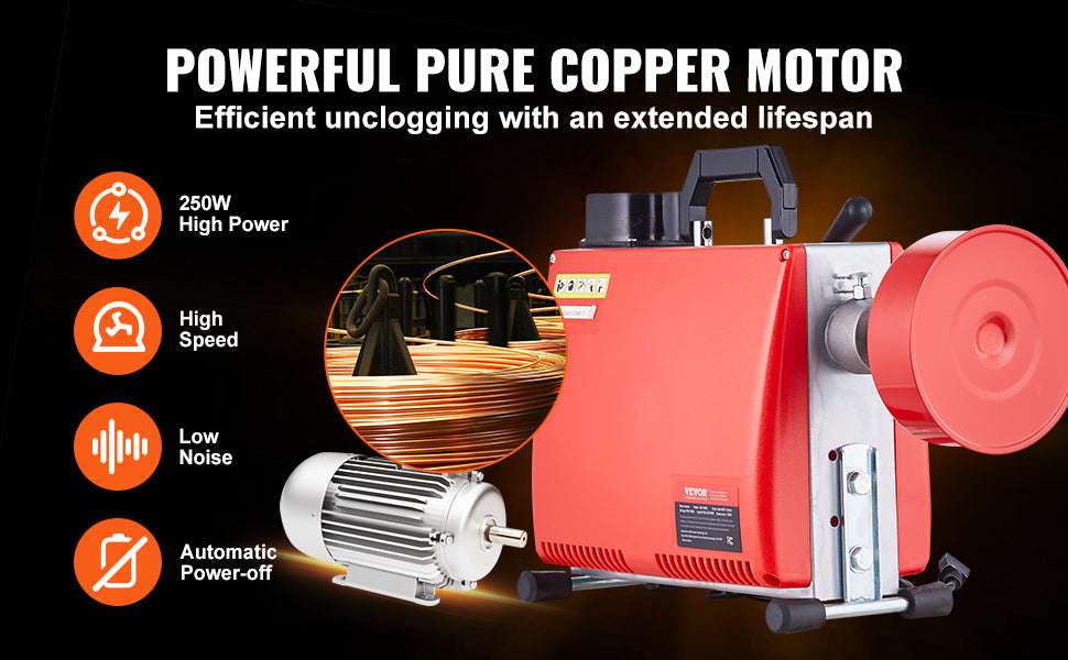Electric Drain Cleaner Machine 250W Sewer Snake Auger with Cutters-250W / Poland