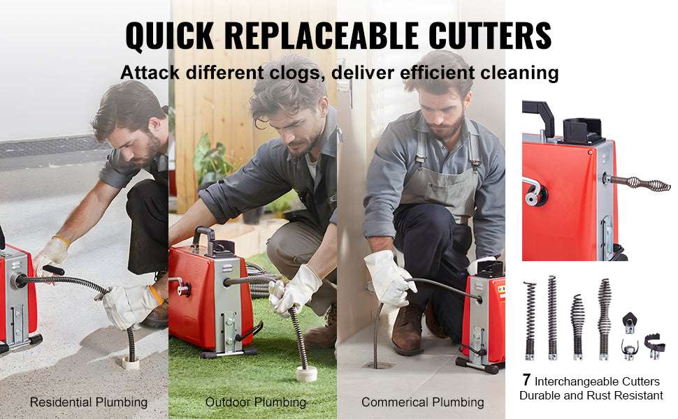 Electric Drain Cleaner Machine 250W Sewer Snake Auger with Cutters-250W / Poland