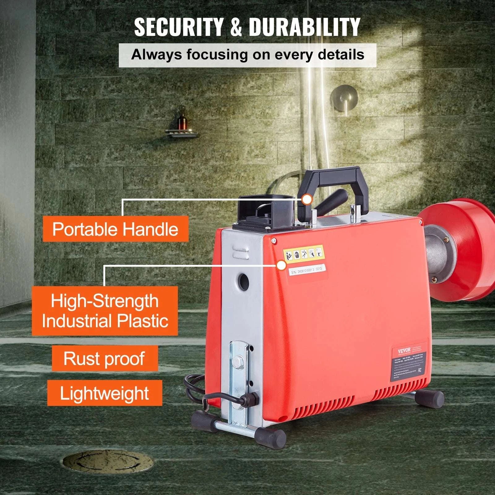 Electric Drain Cleaner Machine 250W Sewer Snake Auger with Cutters-250W / Poland