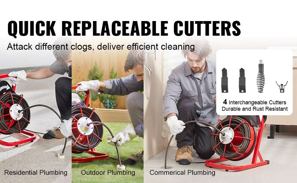 Electric Drain Cleaner Machine 75FT Sewer Snake Auger with Cutters-