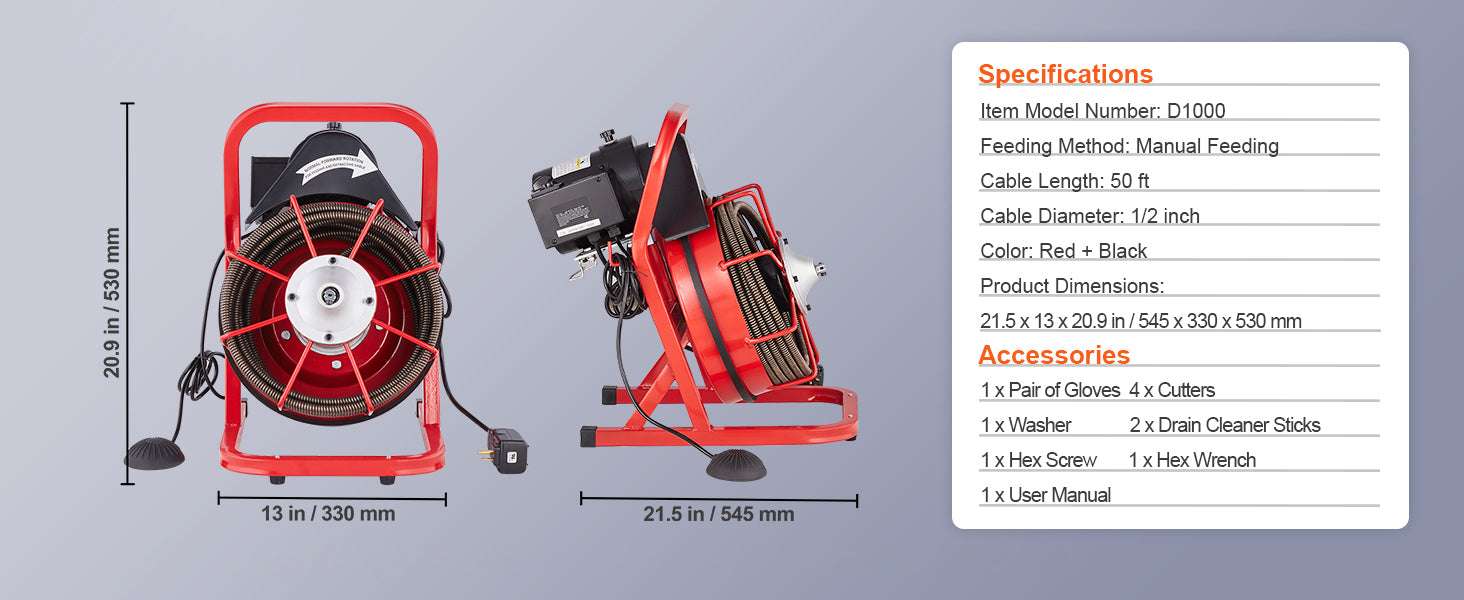 Electric Drain Cleaner Machine 75FT Sewer Snake Auger with Cutters-