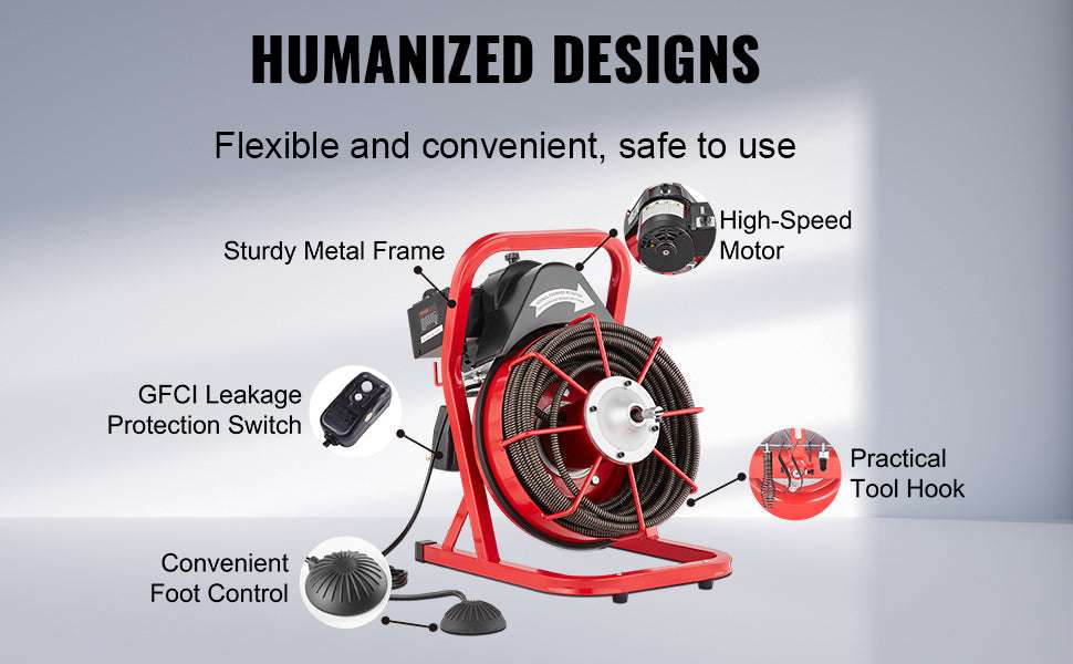 Electric Drain Cleaner Machine 75FT Sewer Snake Auger with Cutters-