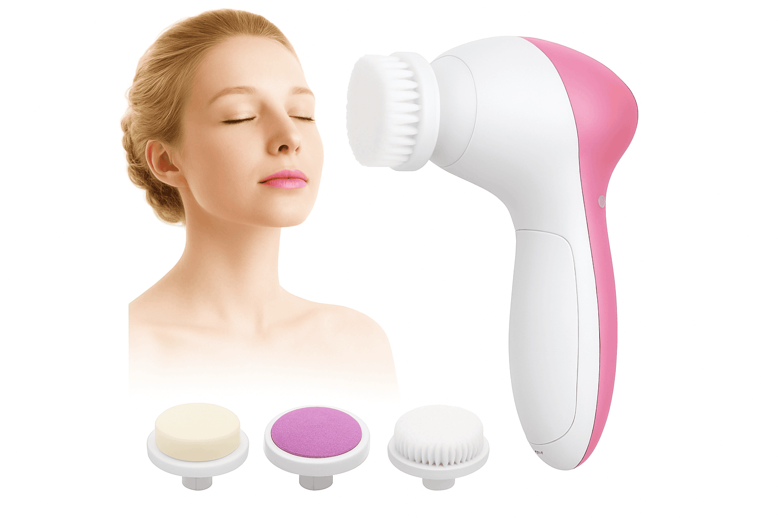 Electric Facial Cleaner 5-in-1 Brush for Daily Skincare-Pink