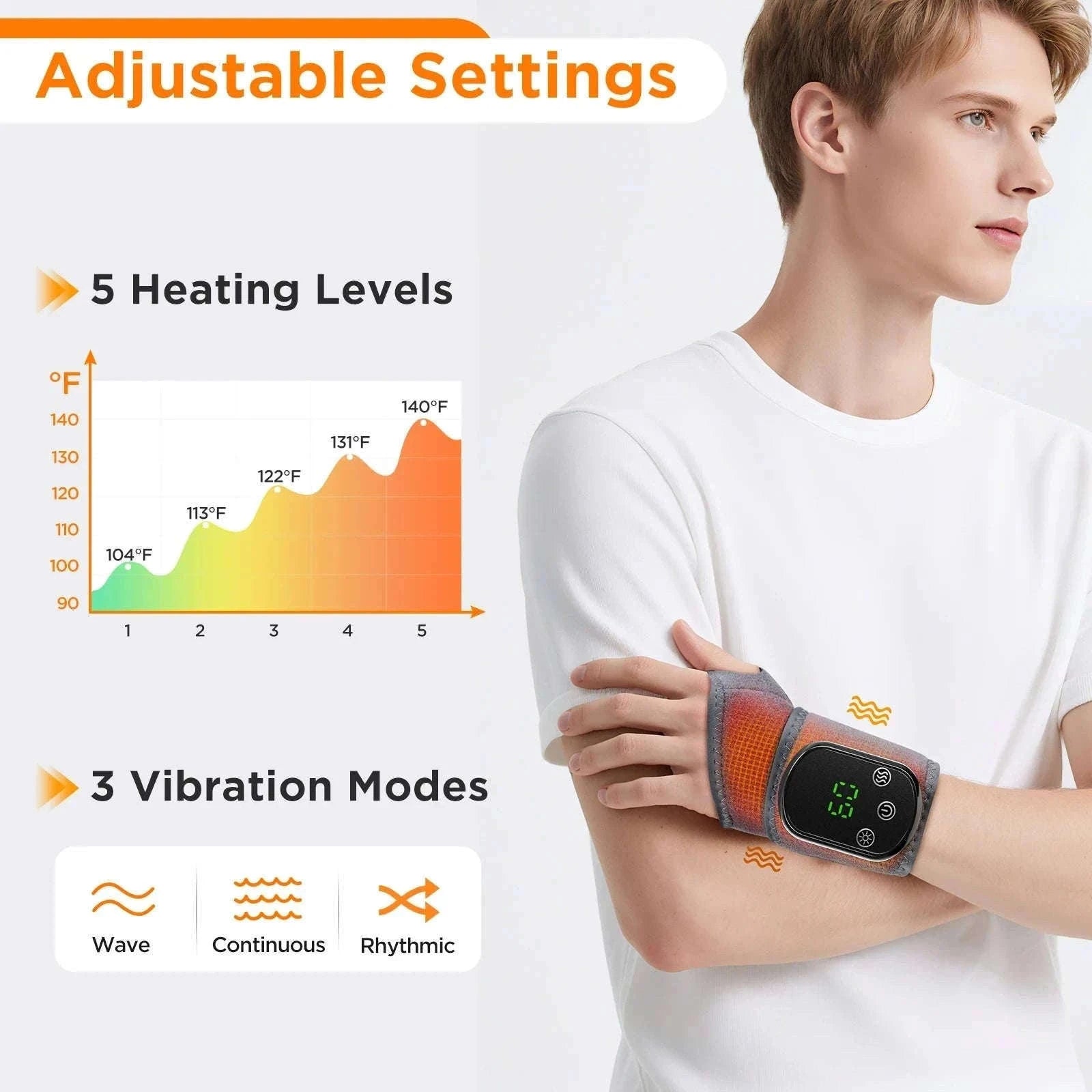 Electric Foot and Hand Massager with Heat and Vibration-Grey Wrist-5 level