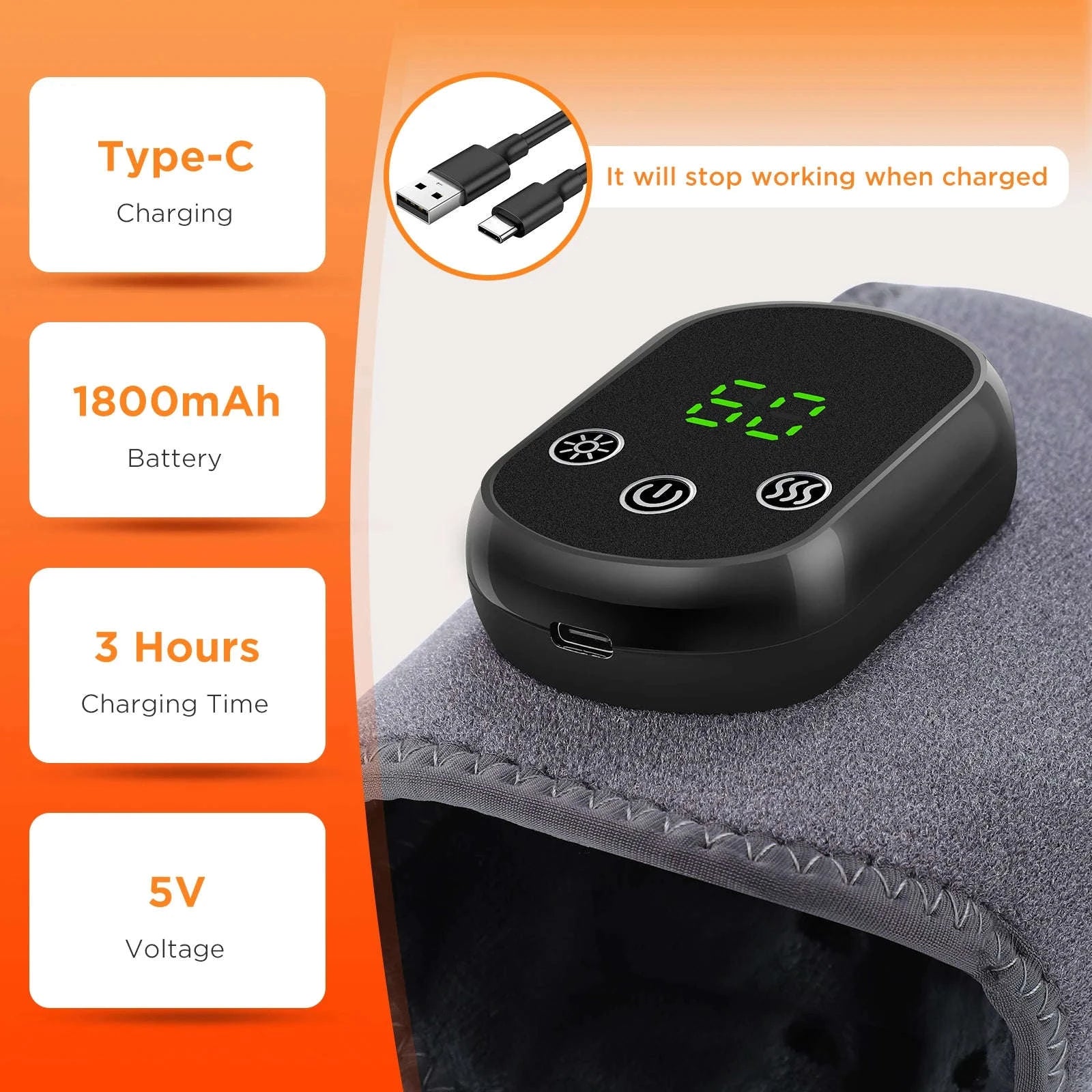Electric Foot and Hand Massager with Heating and Vibration Support-Grey Wrist-5 level