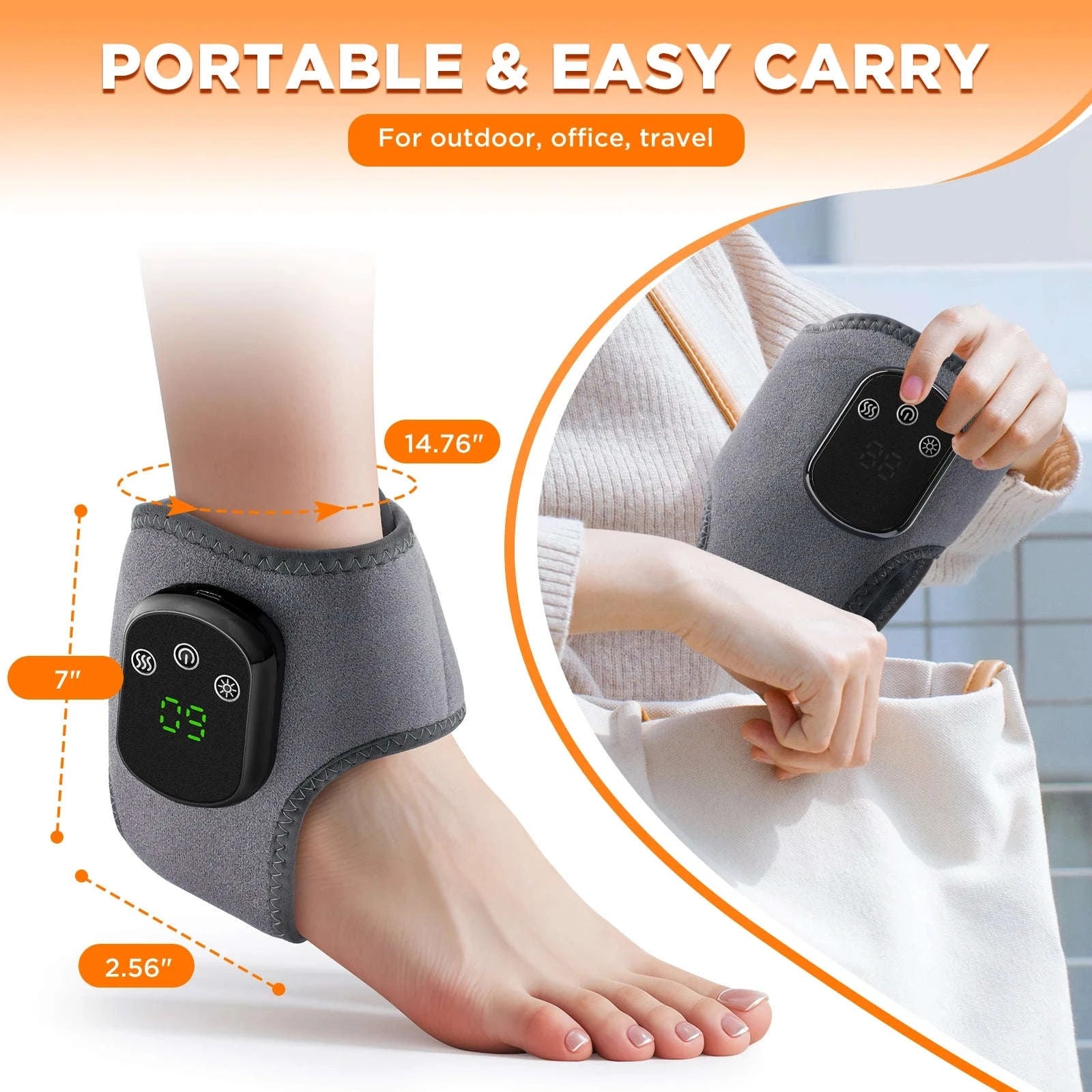 Electric Foot and Hand Massager with Heating and Vibration Support-Grey Wrist-5 level