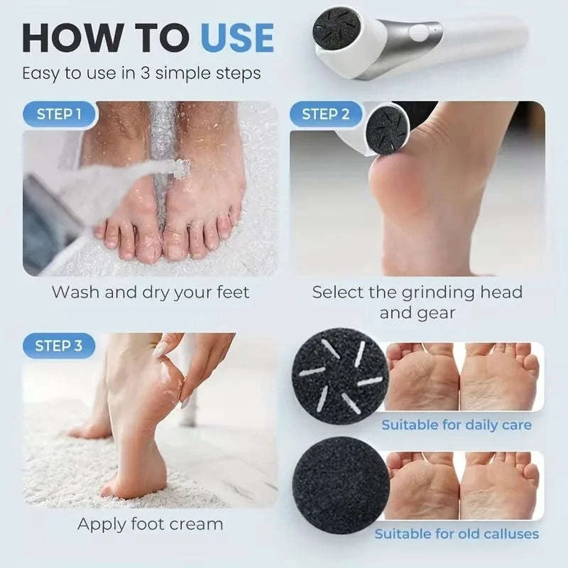 Electric Foot Callus Remover Rechargeable Pedicure Grinder Tool-White 1 / United States