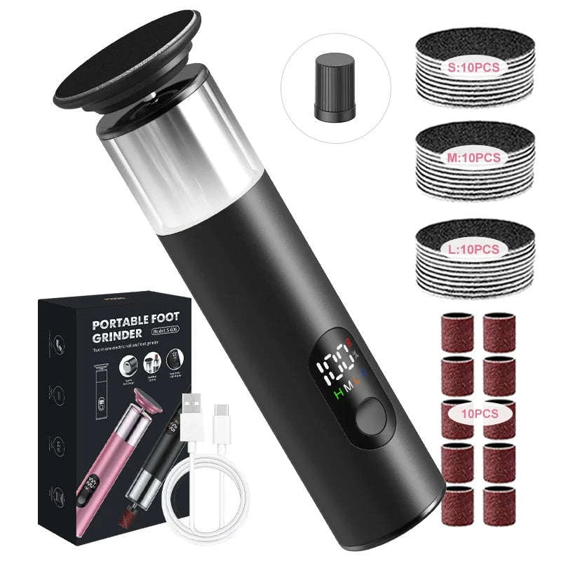Electric Foot Grinder 2-in-1 Callus Remover & Nail Polisher-Black