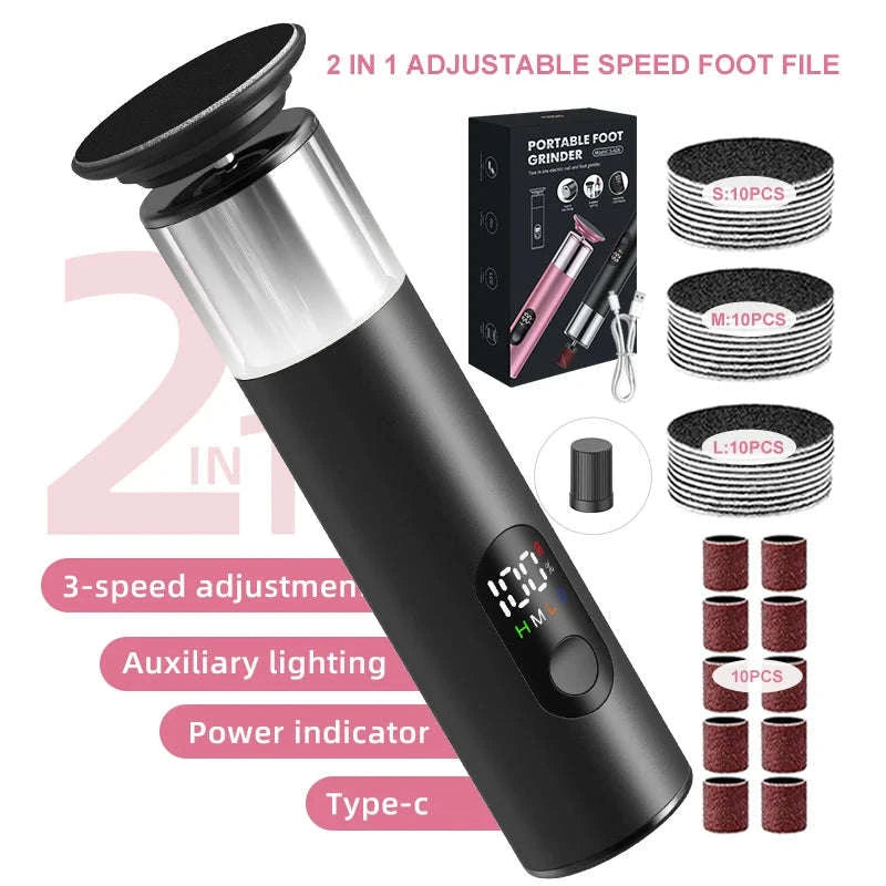 Electric Foot Grinder 2-in-1 Callus Remover & Nail Polisher-Black