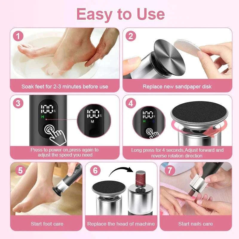 Electric Foot Grinder 2-in-1 Callus Remover & Nail Polisher-