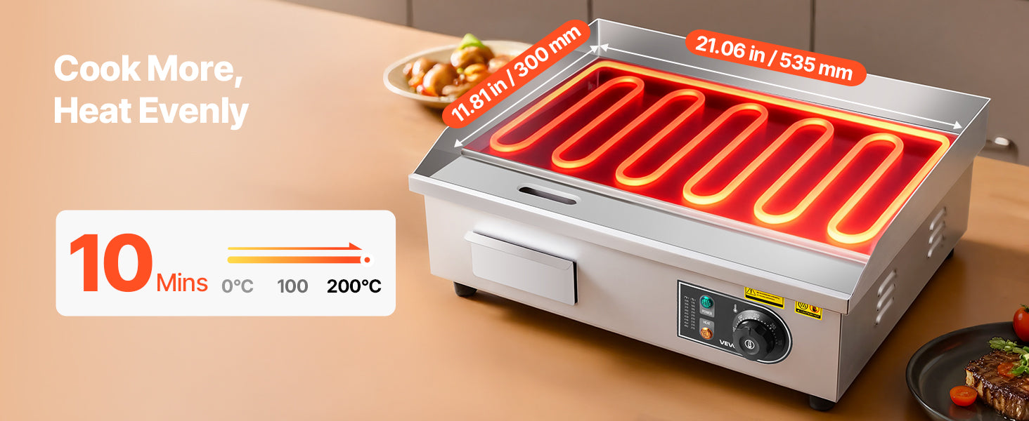 Commercial Electric Stegepande 3200W Flad Grill med Temperaturkontrol