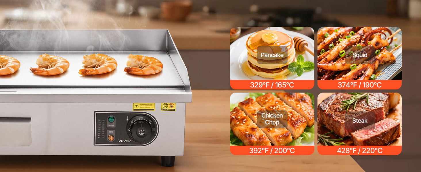 Commercial Electric Stegepande 3200W Flad Grill med Temperaturkontrol