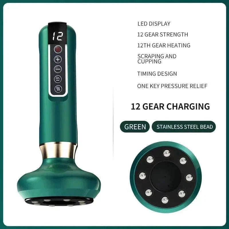 Electric GuaSha Vacuum Massager with Infrared Heat-A12-12  Green