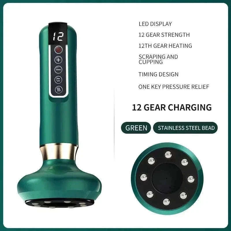 Electric GuaSha Vacuum Massager with Infrared Heat-A12-12  Green
