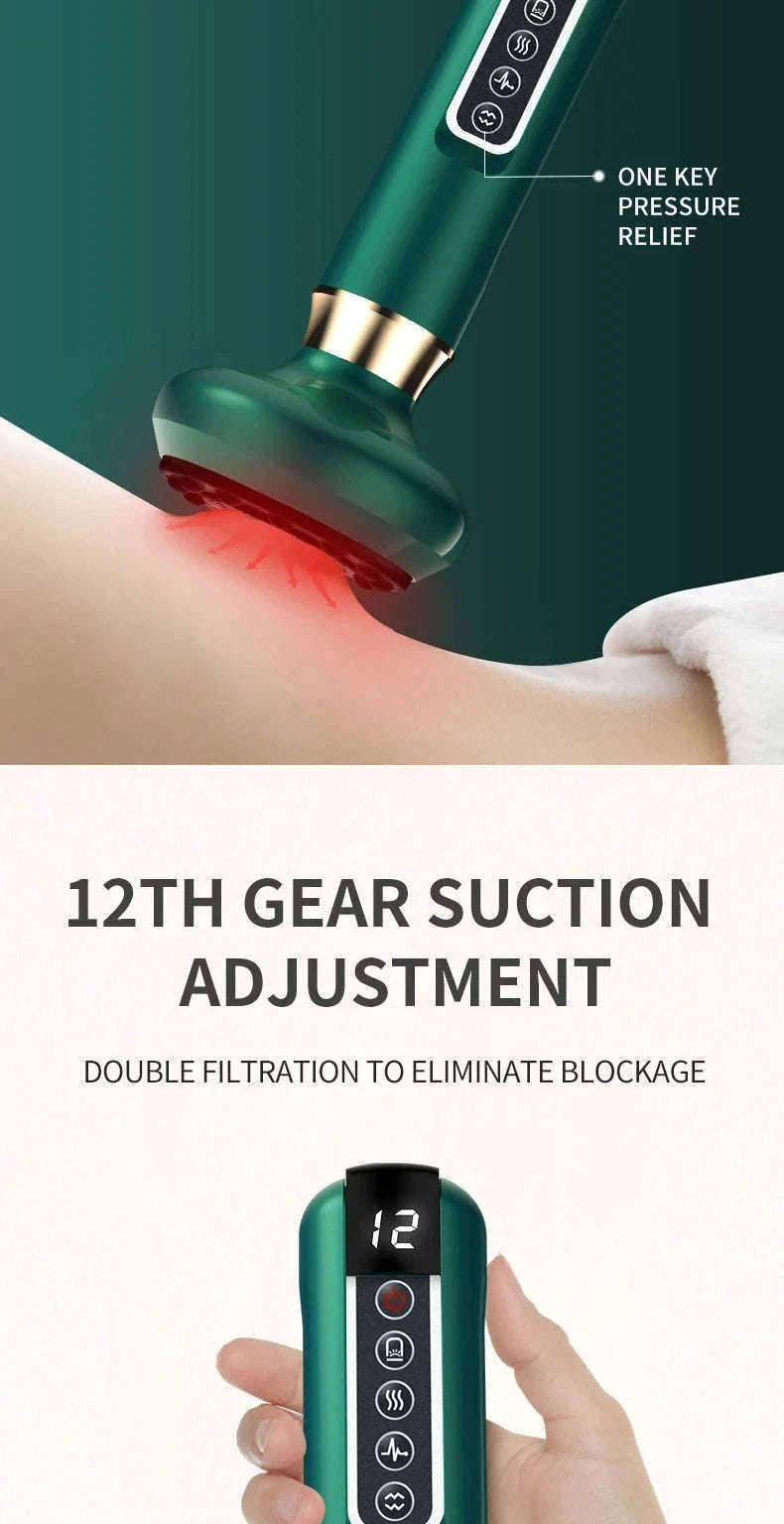 Electric GuaSha Vacuum Massager with Infrared Heat-A12-12  Green