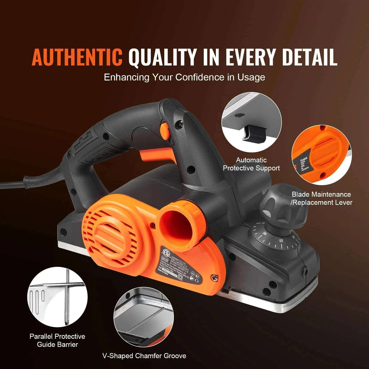 Electric Hand Planer 3-1/4" 16500 RPM Corded Wood Planing Tool-6A 120V / GERMANY