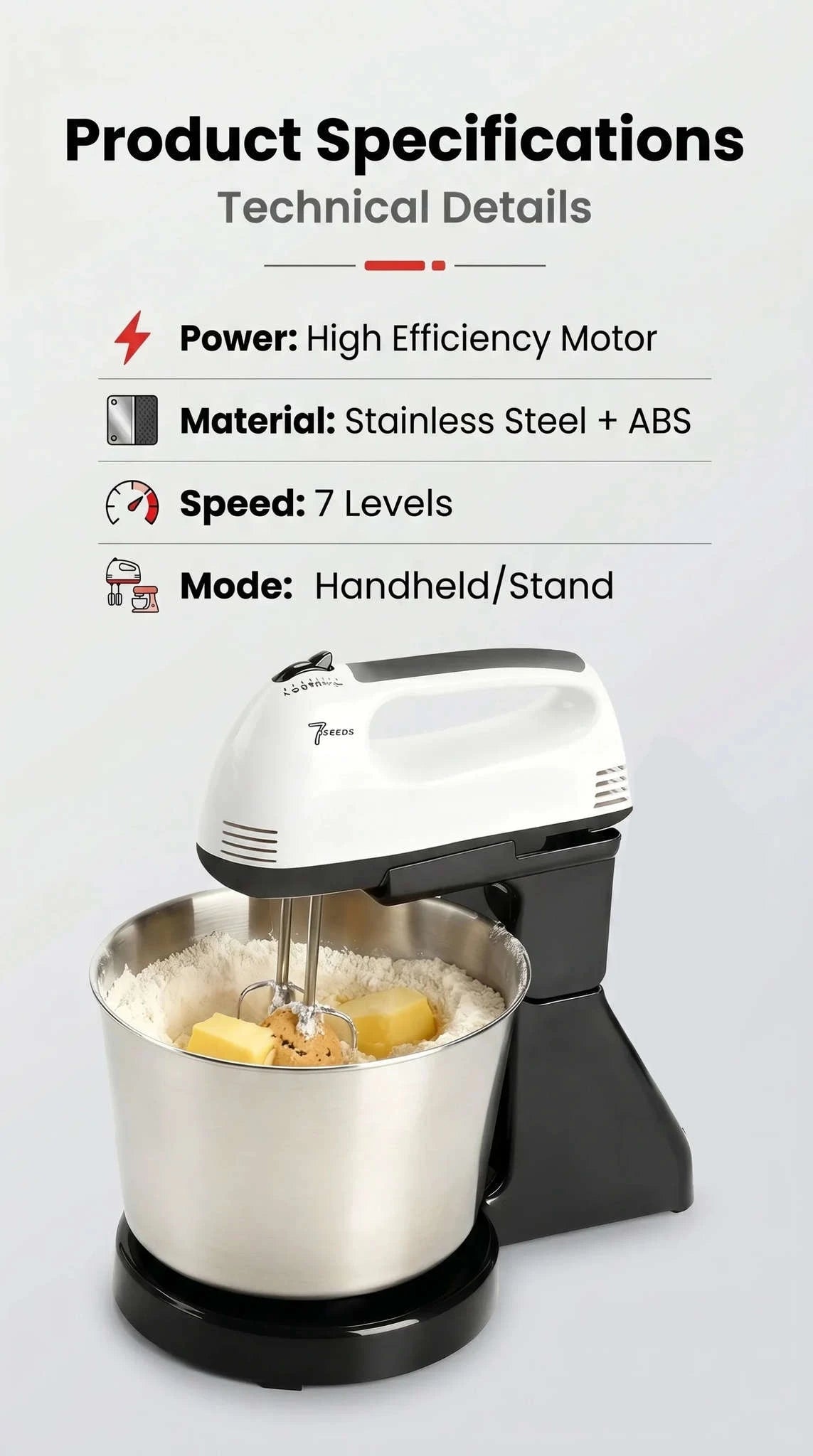 Electric Handheld Egg Beater Mixer-Two stirring sticks / United States / 100V-127V US Plug