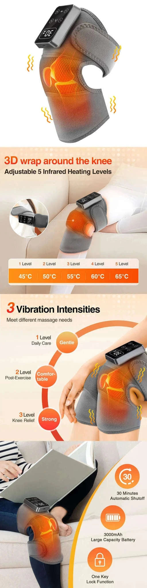 Electric Heated Knee Massager with Vibration and Warmth-TypeC -only knee / 2PCS-1 pair / CN