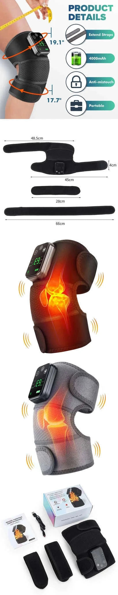 Electric Heated Knee Massager with Vibration and Warmth-TypeC -only knee / 2PCS-1 pair / CN