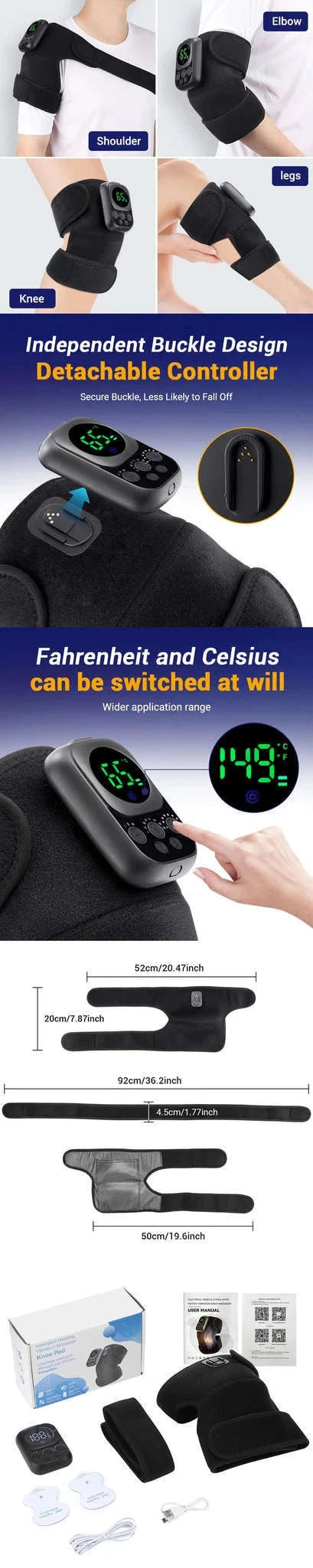 Electric Heated Knee Massager with Vibration and Warmth-TypeC -only knee / 2PCS-1 pair / CN