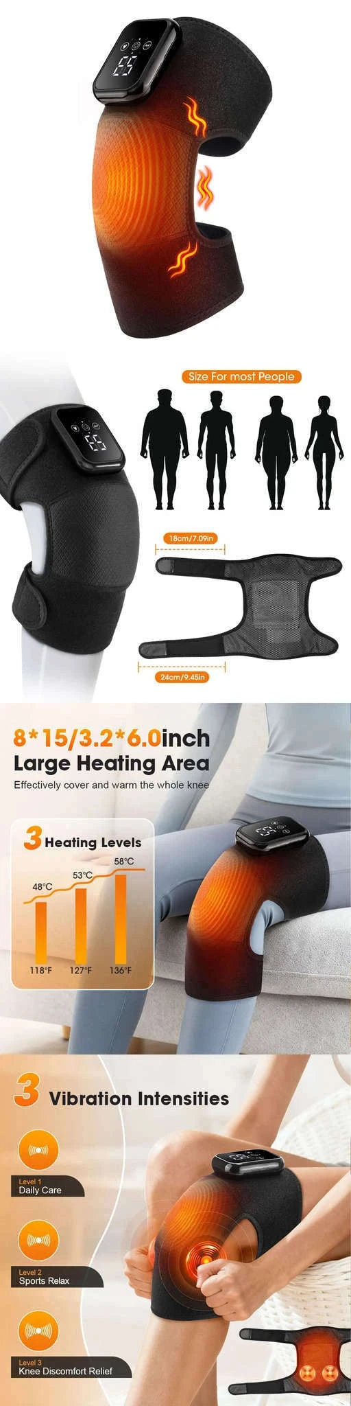 Electric Heated Knee Massager with Vibration and Warmth-TypeC -only knee / 2PCS-1 pair / CN