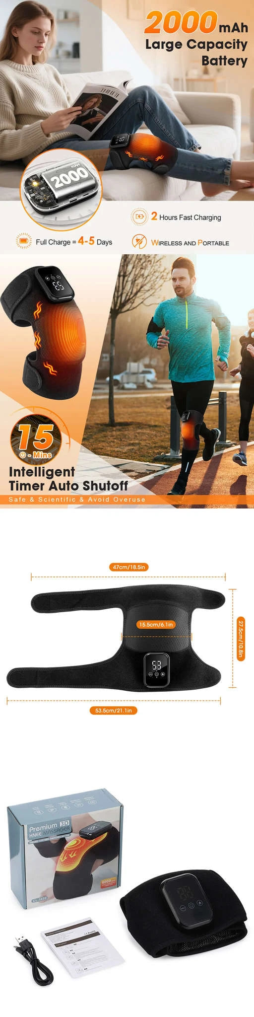 Electric Heated Vibration Knee Massage Pad-TypeC -only knee / 2PCS-1 pair / CN